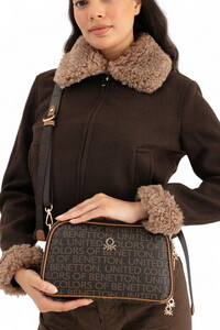  Benetton Monogram Kahve-Taba Kadın Çapraz Askılı Çanta BNT1638