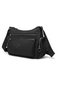 Smart Bags Krinkıl Siyah Metalik Kumaş Kadın Omuz Çantası SMBMT1115