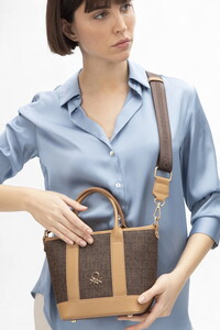  Benetton Monogram Kahve-Camel Kadın El Çantası BNT1597