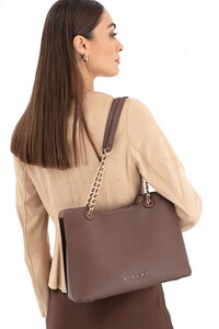  Sisley Logo Detaylı Kahve Kadın Omuz Çantası SLY266