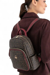  Benetton Monogram Kahve-Bordo Kadın Sırt Çantası BNT1645