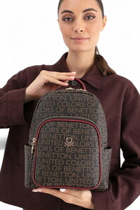 Benetton Monogram Kahve-Bordo Kadın Sırt Çantası BNT1645