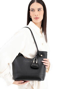  Sisley Logo Detaylı Siyah Kadın Omuz Çantası SLY295