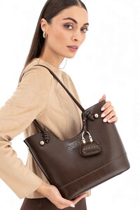 Sisley Logo Detaylı Kahve Kadın Omuz Çantası SLY295