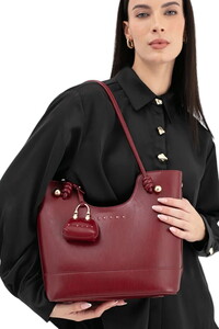 Sisley Logo Detaylı Bordo Kadın Omuz Çantası SLY295