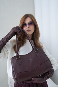 Bilik Deri Logo Detaylı Bordo Kadın Omuz Çantası BLM 105