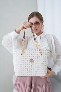 Bilik Deri Monogram Beyaz-Taba Kadın Omuz Çantası NV 1006-MN