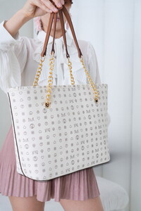  Bilik Deri Monogram Beyaz-Taba Kadın Omuz Çantası NV 1006-MN