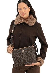 Benetton Monogram Kahve-Taba Kadın Çapraz Askılı Çanta BNT1636