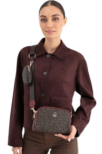 Benetton Monogram Kahve-Bordo Kadın Çapraz Askılı Çanta BNT1639