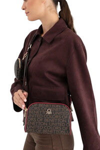  Benetton Monogram Kahve-Bordo Kadın Çapraz Askılı Çanta BNT1639