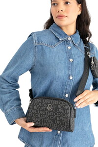  Benetton Monogram Siyah Kadın Çapraz Askılı Çanta BNT1639