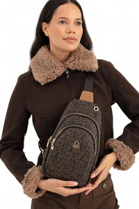  Benetton Monogram Kahve-Taba Kadın Body Bag BNT1644