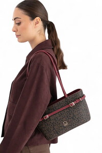  Benetton Monogram Kahve-Bordo Kadın Omuz Çantası BNT1663