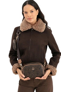 Benetton Monogram Kahve-Taba Kadın Çapraz Askılı Çanta BNT1639