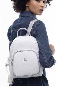 Benetton Monogram Beyaz/Gri Kadın Sırt Çantası BNT917