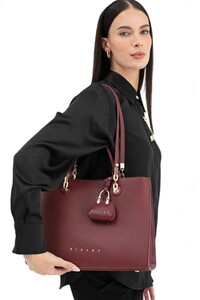 Sisley Logo Detaylı Bordo Kadın Omuz Çantası SLY260