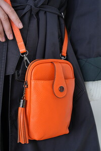  Bilik Deri Mini Turuncu Kadın Çapraz Askılı Çanta BLM 3197-R