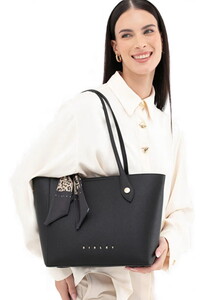  Sisley Logo Detaylı Siyah Kadın Omuz Çantası SLY284