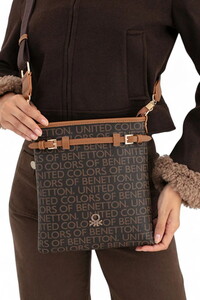  Benetton Monogram Kahve-Taba Kadın Çapraz Askılı Çanta BNT1684
