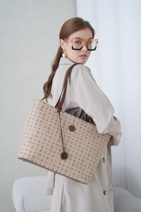 Bilik Deri Monogram Açık Vizon-Taba Kadın Omuz Çantası BLKF AQUA-MN