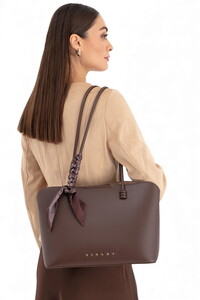  Sisley Logo Detaylı Kahve Kadın Omuz Çantası SLY263