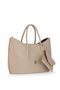  Bilik Deri Logo Detaylı Vizon Kadın El Çantası RİV 147-R