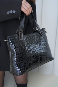  Bilik Deri Premium Siyah-Kroko-Rugan Kadın El Çantası BLM 565-1