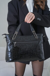  Bilik Deri Premium Siyah-Kroko-Rugan Kadın El Çantası BLM 565-1