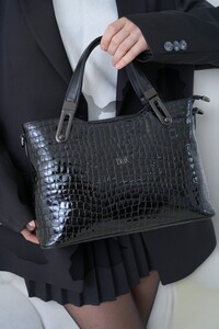  Bilik Deri Premium Siyah-Kroko-Rugan Kadın El Çantası BLM 565-1