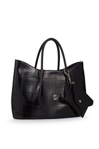  Bilik Deri Logo Detaylı Siyah Kadın El Çantası RİV 147-KR