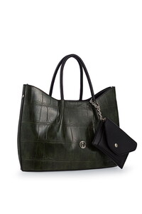  Bilik Deri Logo Detaylı Yeşil-Siyah Kadın El Çantası RİV 147-KR