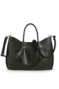  Bilik Deri Logo Detaylı Yeşil-Siyah Kadın El Çantası RİV 147-KR