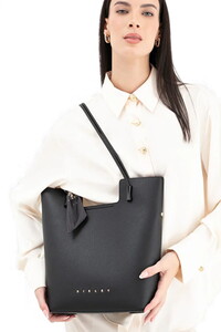  Sisley Logo Detaylı Siyah Kadın Omuz Çantası SLY264