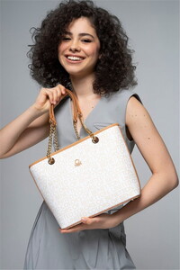 Benetton Monogram Bej-Camel Kadın Omuz Çantası BNT746