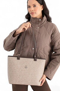  Benetton Monogram Taş-Kahve Kadın Omuz Çantası BNT1646