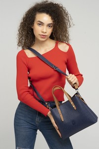 Benetton Gofraj Lacivert/Camel Kadın El Çantası BNT855