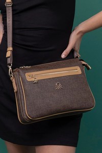  Benetton Monogram Kahve/Camel Kadın Çapraz Askılı Çanta BNT1276