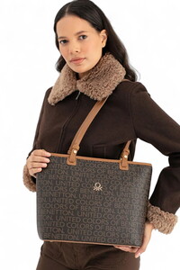  Benetton Monogram Kahve-Taba Kadın Omuz Çantası BNT1646