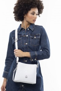  Benetton Monogram Beyaz-Gri Kadın Çapraz Askılı Çanta BNT916
