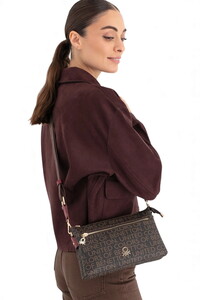 Benetton Monogram Kahve-Bordo Kadın Çapraz Askılı Çanta BNT1664