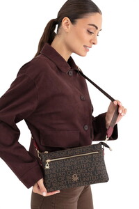  Benetton Monogram Kahve-Bordo Kadın Çapraz Askılı Çanta BNT1664
