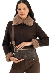 Benetton Monogram Kahve-Taba Kadın Çapraz Askılı Çanta BNT1664