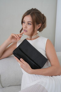  Bilik Deri Hakiki Deri Siyah-Yılan-Baskılı Kadın Portföy Ve Clutch Çanta CA01 008-15