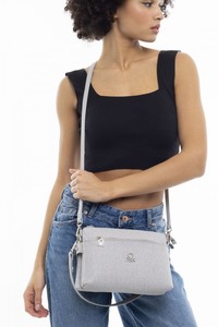  Benetton Monogram Gri Kadın Çapraz Askılı Çanta BNT960
