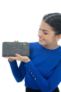 Benetton Monogram Gri Kadın Portföy & Clutch Çanta BNT1140