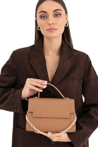 Sisley Logo Detaylı Camel Kadın El Çantası SLY237