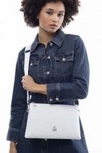 Benetton Monogram Beyaz/Gri Kadın Çapraz Askılı Çanta BNT968