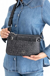 Benetton Monogram Siyah Kadın Çapraz Askılı Çanta BNT1681