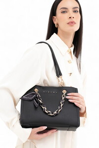 Sisley Logo Detaylı Siyah Kadın Omuz Çantası SLY287